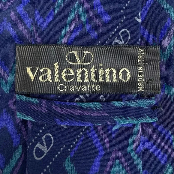 Vintage Valentino Cravatte 100% Silk Handmade Geometric Blue Neck Tie Italy - Picture 8 of 15
